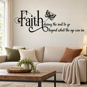 Faith wall decal with butterfly and quote lettering in black