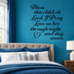 Wall decal with cursive blessing text: Bless this child, Lord, I pray, amen.