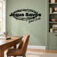 Black crown wall decal with “Jesus Saves” and “John 3:16” text