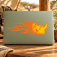 Orange rhino head sticker decal with flame-style tribal pattern