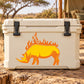 Flaming rhino sticker with orange fire graphic
