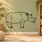 Rhino standing wall decal with black line art illustration