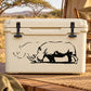 Rhino grazing decal on a white cooler