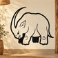 Long-horned rhino decal, black outline design with horn and lowered head