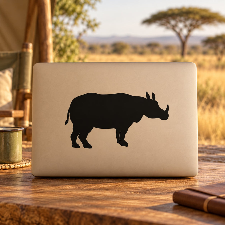 Black side-view rhino silhouette decal with head facing right