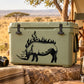 Flame rhino back decal, black graphic on light green cooler
