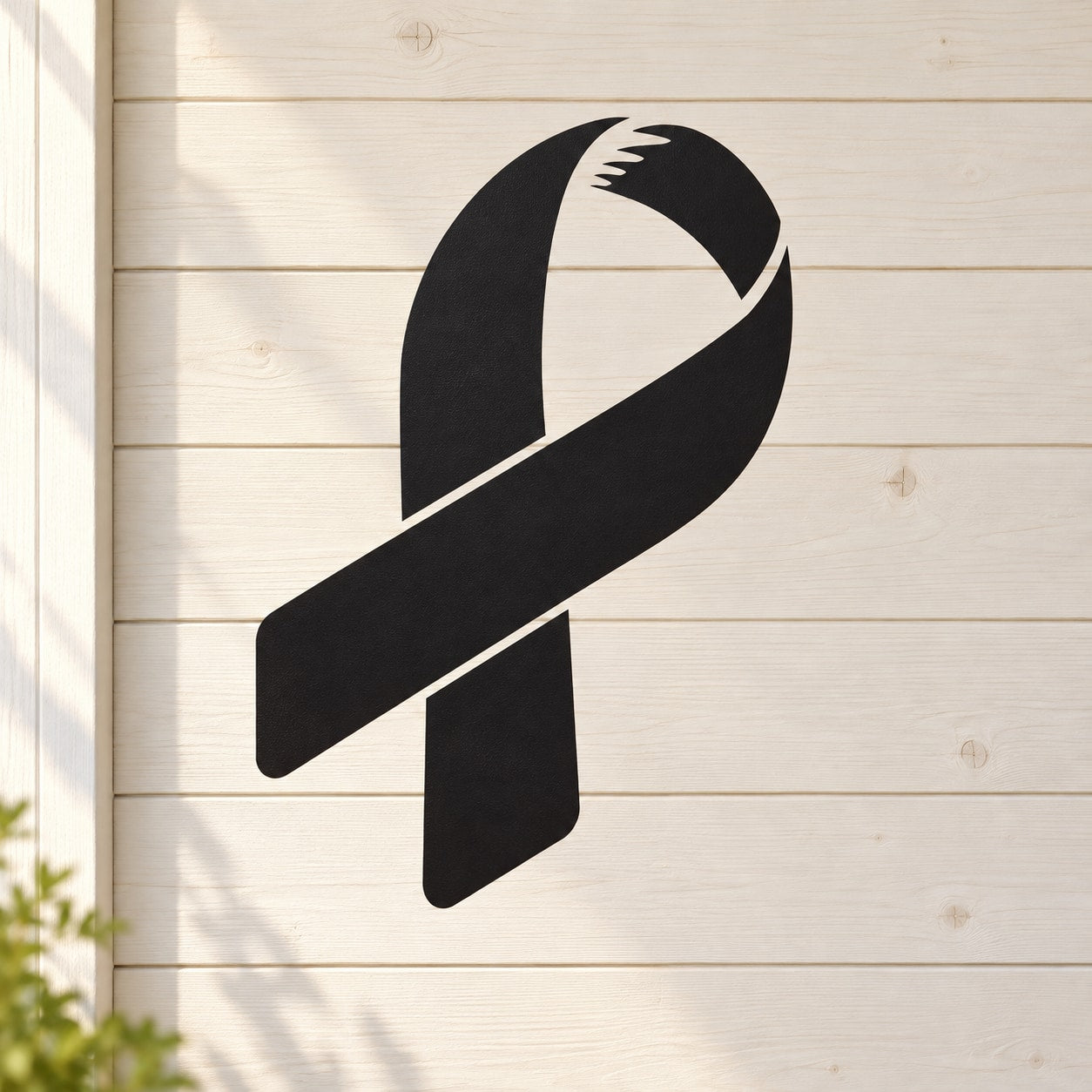 Black ribbon-shaped textured decal with solid design