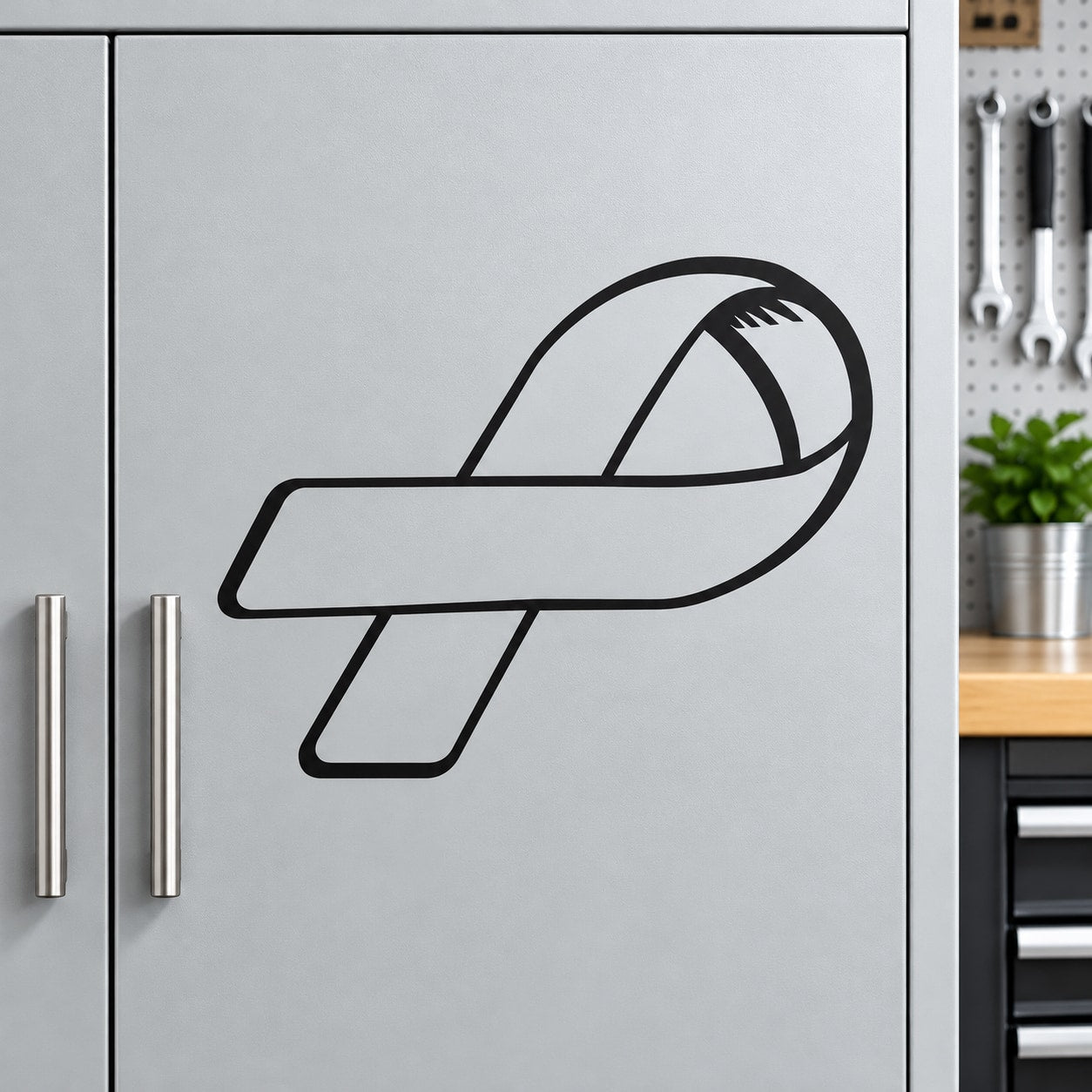 Outlined ribbon textured decal with thick black line art