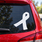 Awareness ribbon decal, white ribbon on car rear window