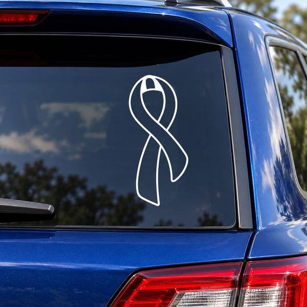 Curvy ribbon outline decal, white on car rear window