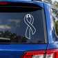 Curvy ribbon outline decal, white on car rear window