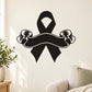 Black ribbon scroll decal with awareness ribbon and curled banner ends