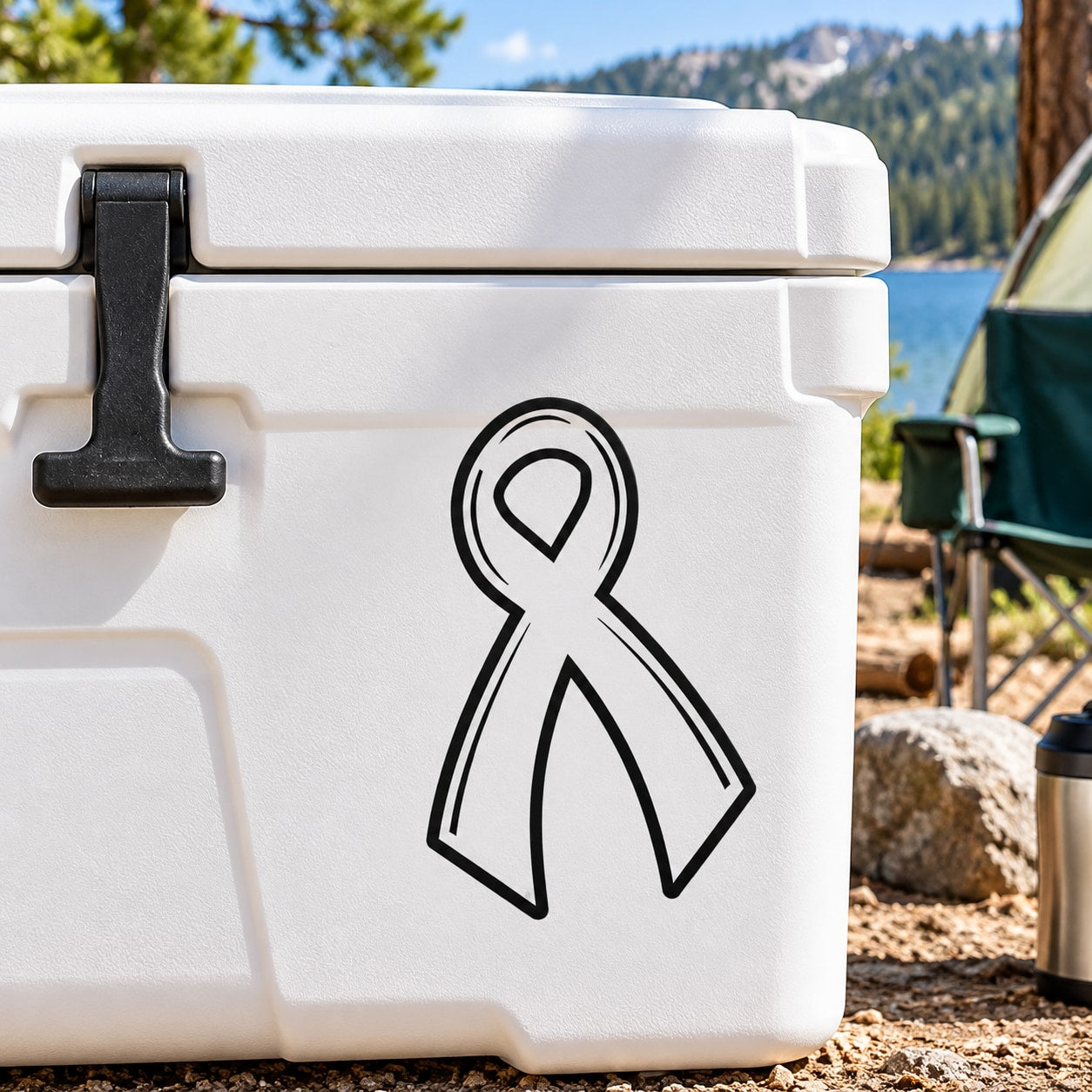 Curvy ribbon outline decal, black outline on white surface