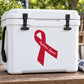 Red awareness ribbon vinyl sticker with white support text
