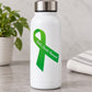 Green bipolar disorder awareness ribbon vinyl sticker on white water bottle