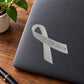 Awareness ribbon vinyl sticker with white ribbon and cursive text
