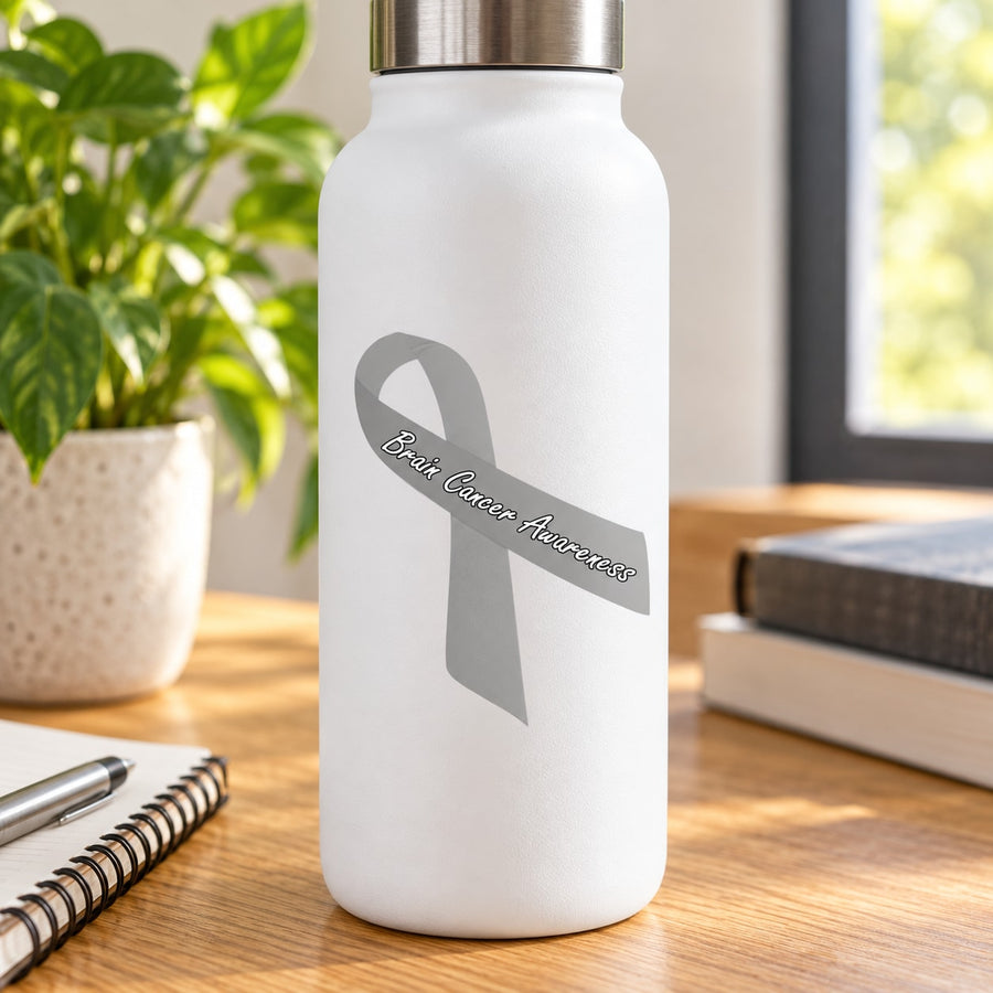 Gray ribbon vinyl sticker for brain cancer awareness