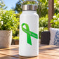 Green cerebral palsy awareness ribbon vinyl sticker on white bottle