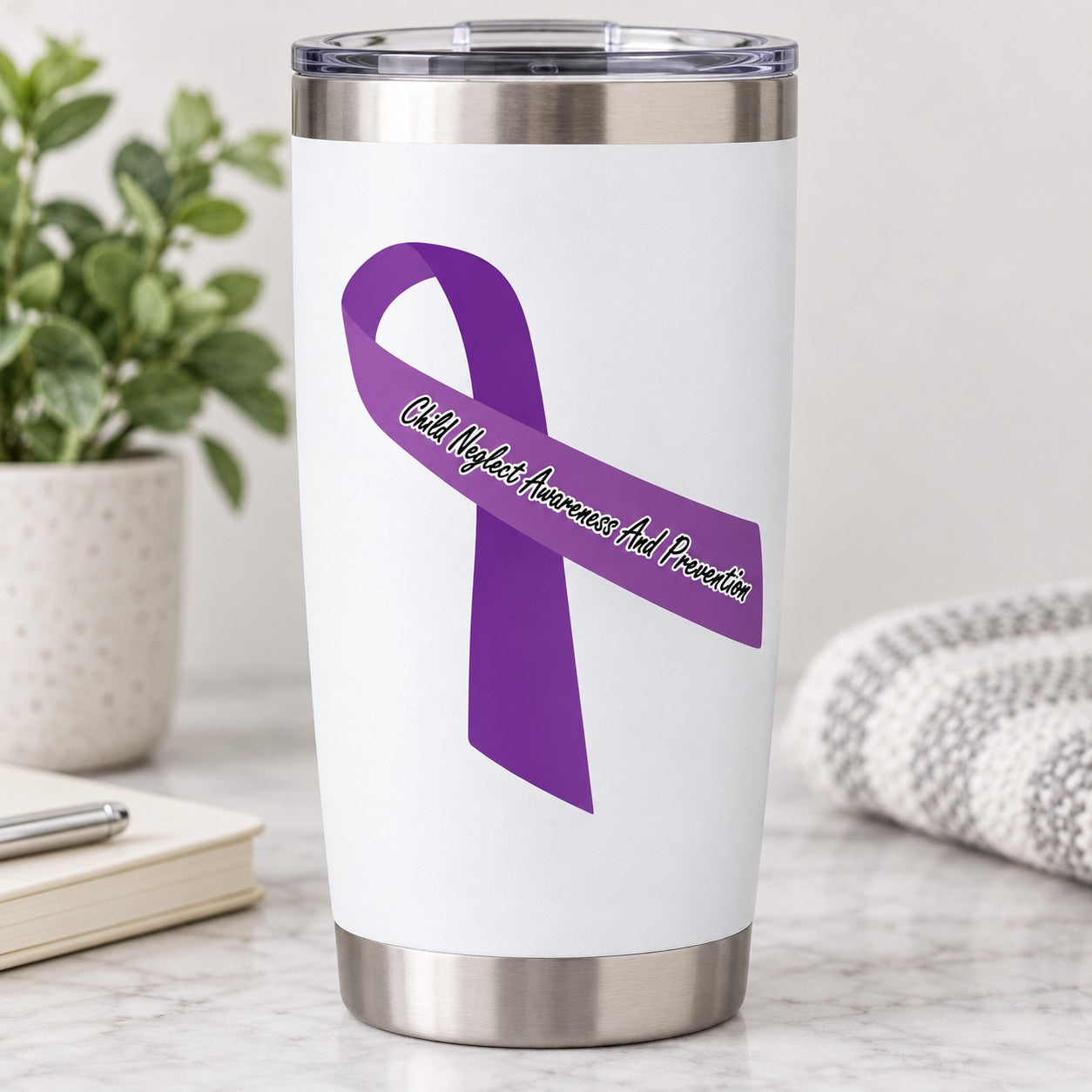 Purple child neglect awareness ribbon vinyl sticker design on white background