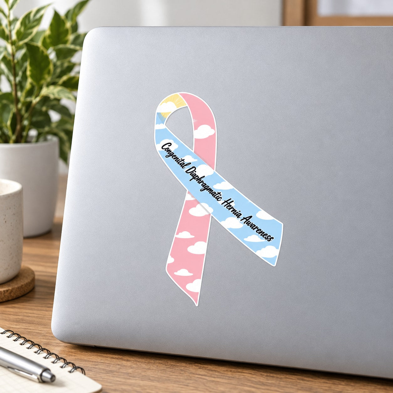 Congenital diaphragmatic hernia ribbon vinyl sticker with pink and blue print
