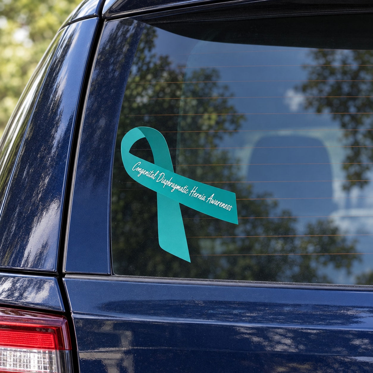 Teal awareness ribbon vinyl sticker with Congenital Diaphragmatic Hernia Awareness text