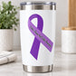 Purple Crohn’s and colitis awareness ribbon decal on a white tumbler