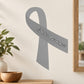 Diabetes awareness vinyl sticker: gray ribbon with "Diabetes Awareness" cursive text
