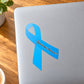 Blue awareness ribbon vinyl sticker with cursive text on center