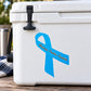 Blue awareness ribbon vinyl sticker with curved lettering