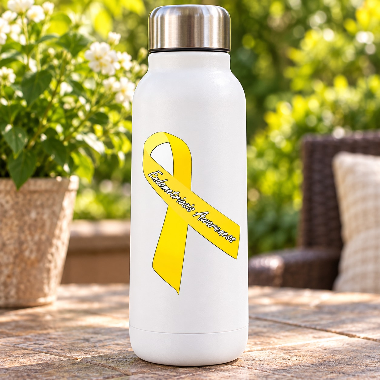 Yellow endometriosis awareness ribbon vinyl sticker with curved text