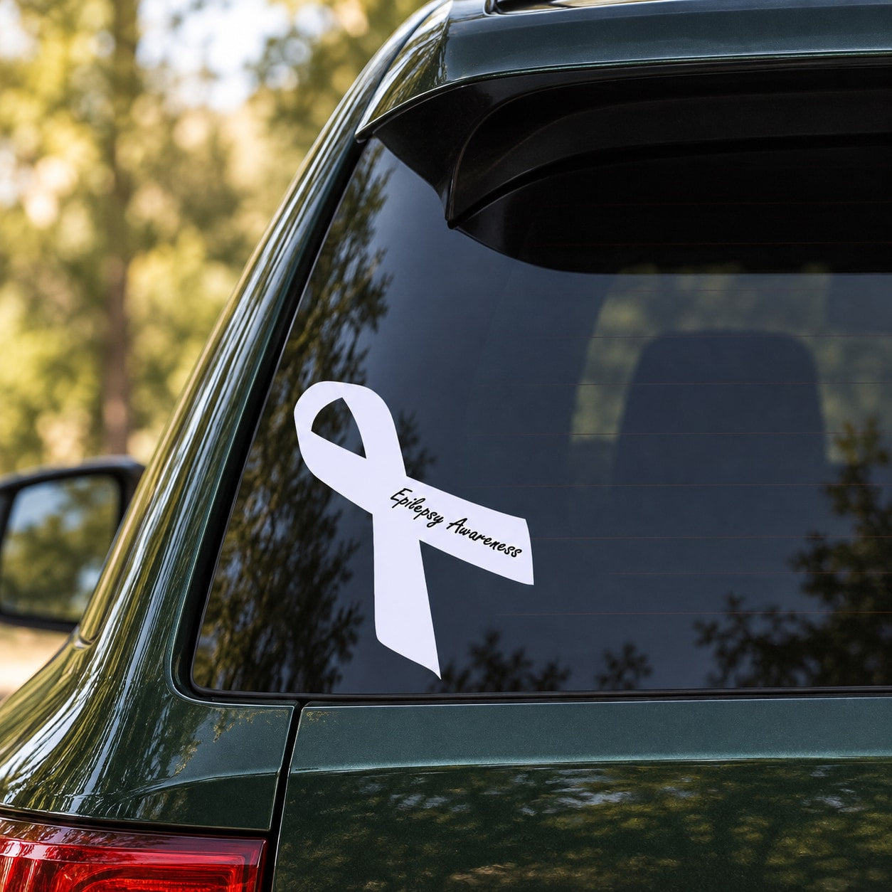 White epilepsy awareness ribbon vinyl sticker on car window