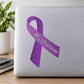 Purple fibromyalgia awareness ribbon vinyl sticker with white lettering across ribbon