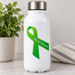 Glaucoma awareness ribbon vinyl sticker, green ribbon with white cursive text