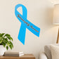 Blue awareness ribbon vinyl sticker with "Hydranencephaly Awareness" lettering