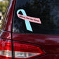 Inflammatory breast cancer awareness ribbon vinyl sticker: turquoise ribbon with pink text