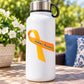 Orange and yellow leukemia awareness ribbon sticker on white bottle