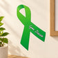 Green vinyl awareness ribbon sticker with cursive "Lyme Disease" text