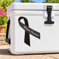 Vinyl melanoma awareness ribbon sticker with black ribbon and white script text