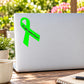 Green vinyl awareness ribbon sticker with black script text