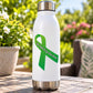 Green organ transplant awareness ribbon vinyl sticker on white bottle