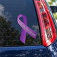 Purple pancreatic cancer awareness ribbon vinyl sticker on car window glass