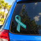 PCOS awareness ribbon vinyl sticker with teal ribbon and black silhouette