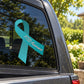 PTSD awareness ribbon vinyl sticker, teal ribbon with PTSD Awareness text