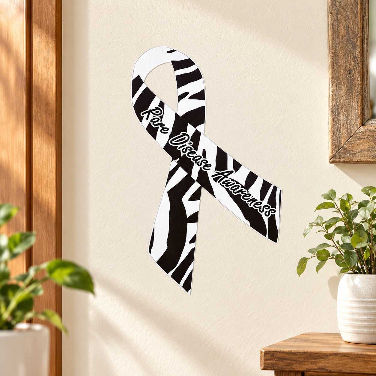 Black-and-white striped awareness ribbon vinyl sticker with rounded ends