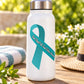Teal awareness ribbon vinyl sticker on white bottle