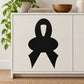 Black solid awareness ribbon decal with oval center on white panel