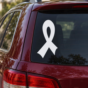 Asymmetrical left ribbon decal sticker, white ribbon on dark window