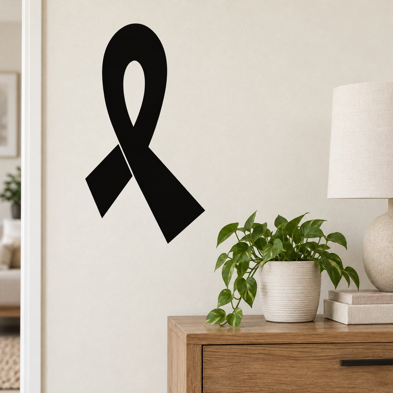 Black asymmetrical right-side ribbon decal with angled tails