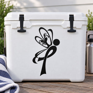 Black butterfly with ribbon decal on white cooler lid