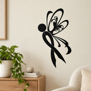 Black butterfly wall decal with left ribbon swirl